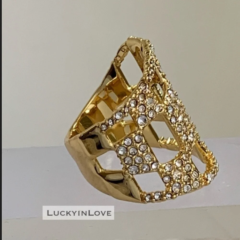 ALEXIS BITTAR • Gold Georgian Checkerboard Pavé Crystal “Diamond” Ring